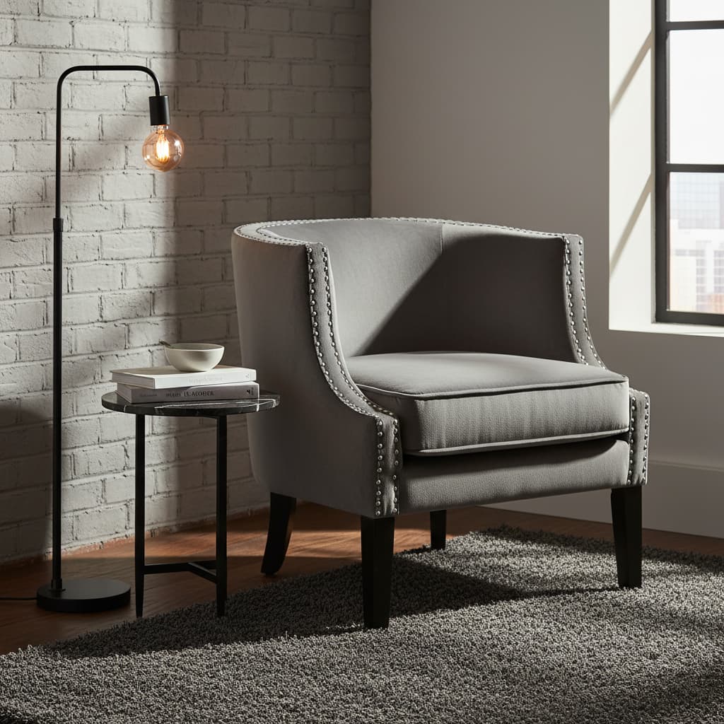 Olympia Grey Velvet Studded Chair