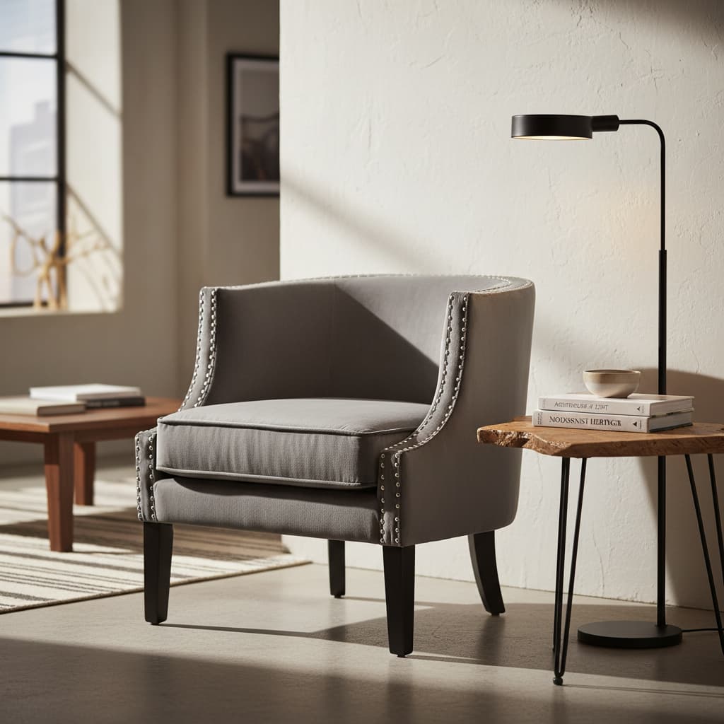Olympia Grey Velvet Studded Chair