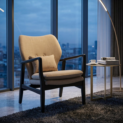 Nordic Beige Chair With Black Wooden Frame