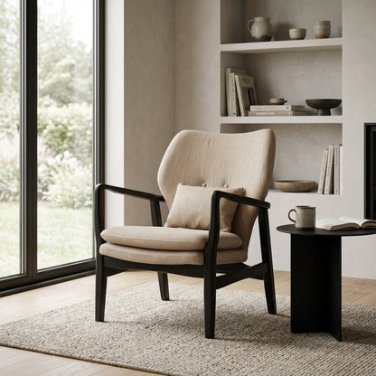 Nordic Beige Chair With Black Wooden Frame