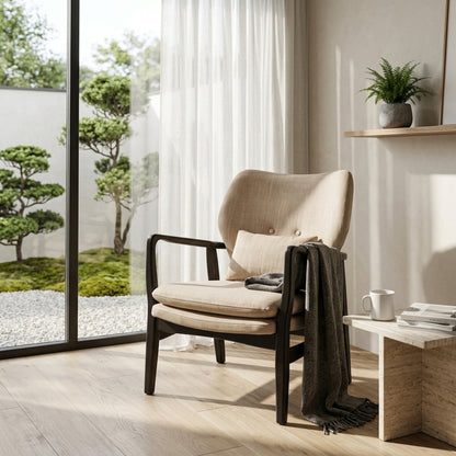 Nordic Beige Chair With Black Wooden Frame