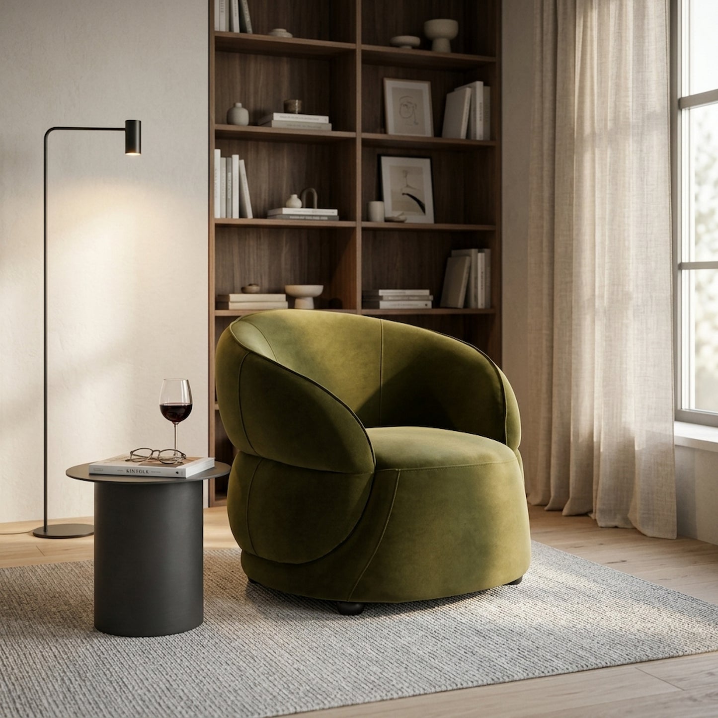 Muse Forest Green Curved Velvet Chair