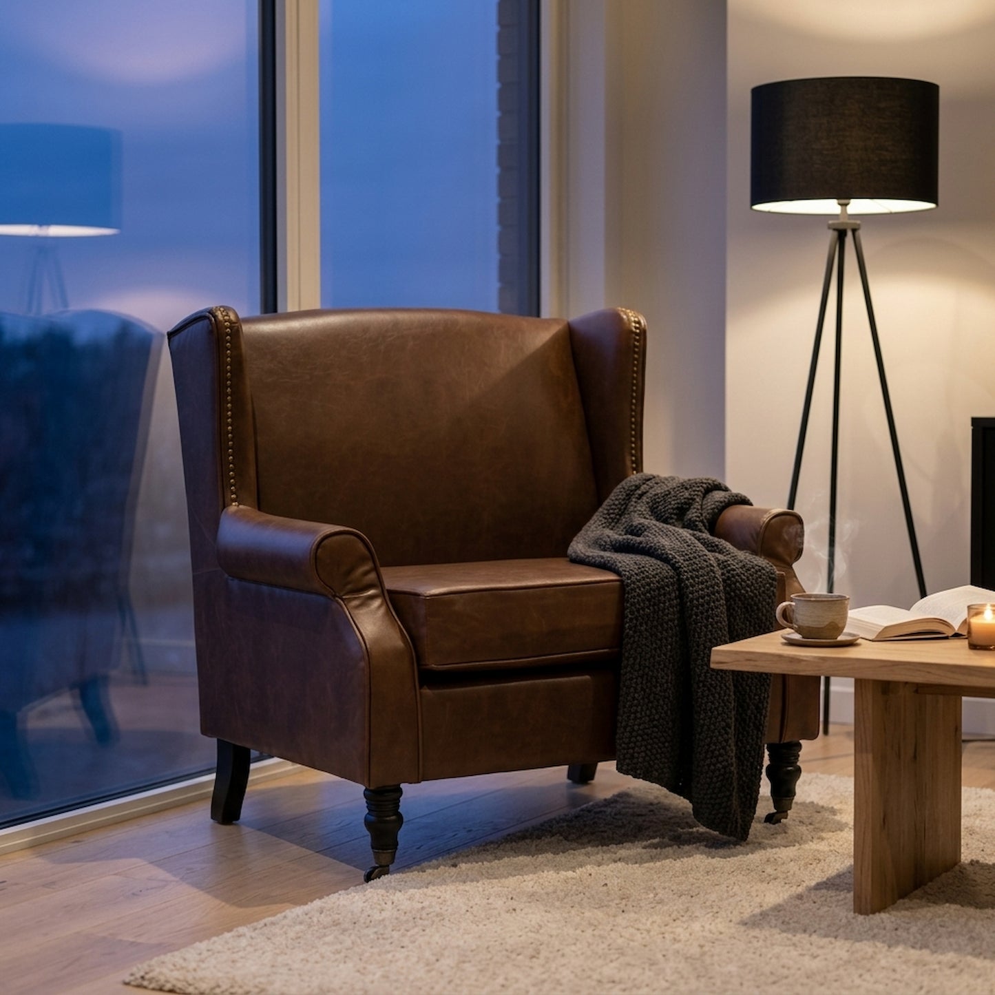 Richmond Brown Leather Effect Wing Armchair