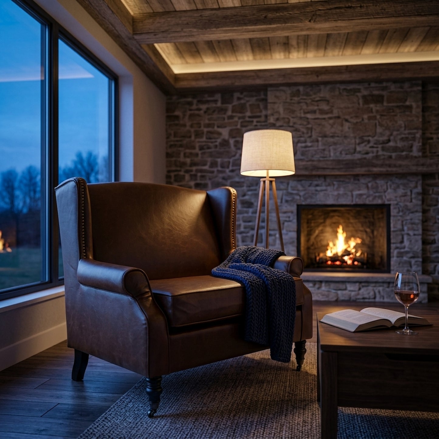 Richmond Brown Leather Effect Wing Armchair