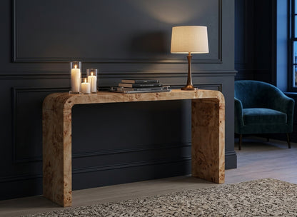 Sequoia Burl Wood Design Curved Console Table