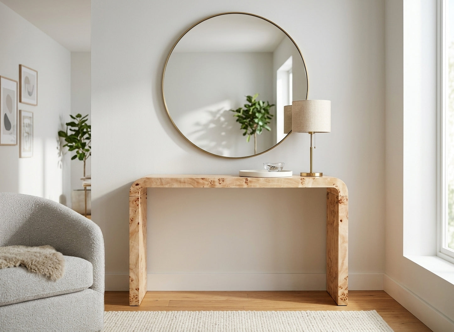Sequoia Burl Wood Design Curved Console Table