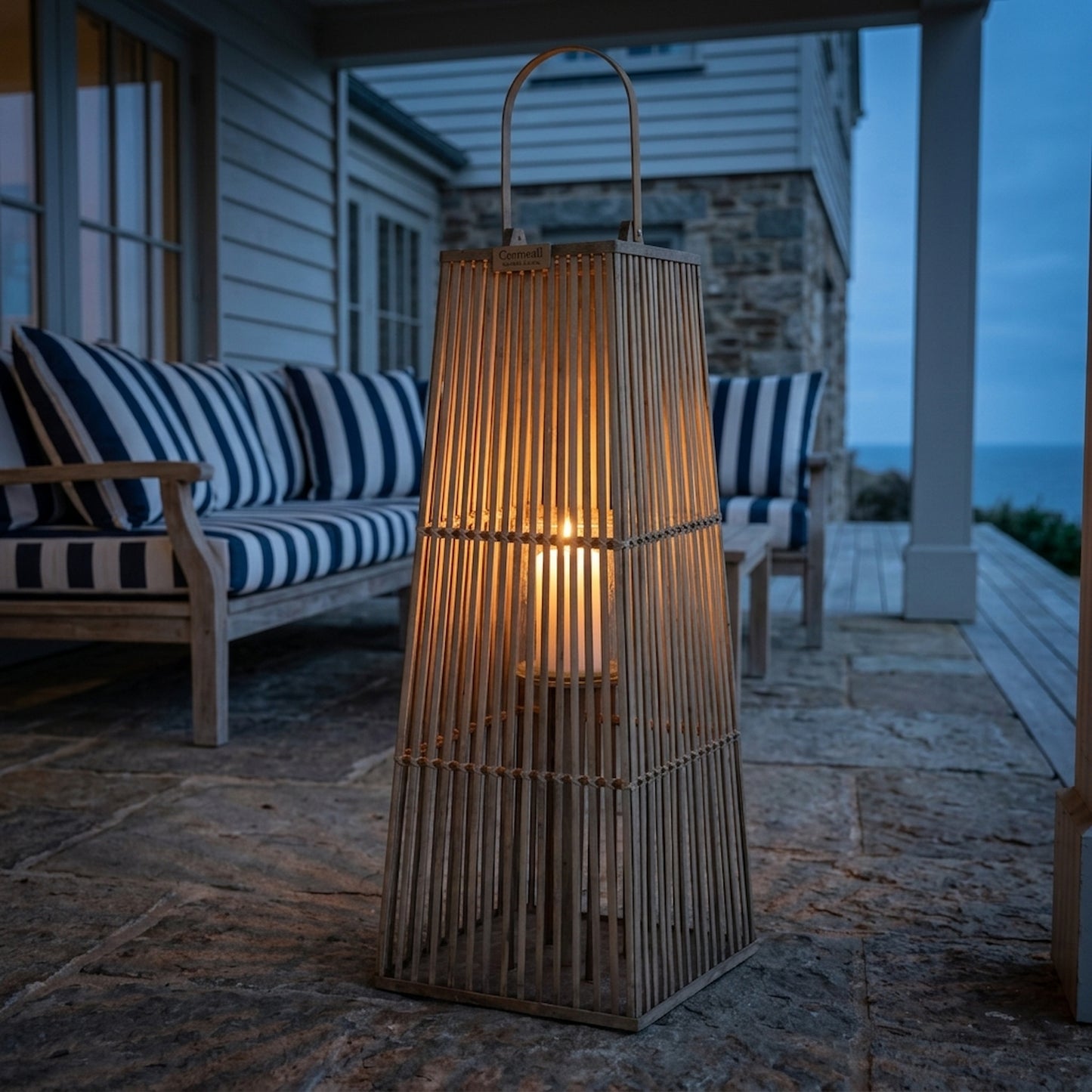 Large Silo Wicker Lantern With Glass Holder