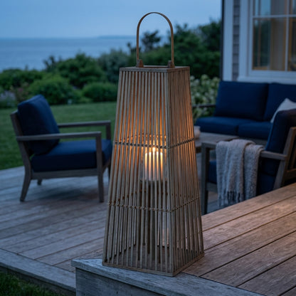 Small Silo Wicker Lantern With Glass Holder