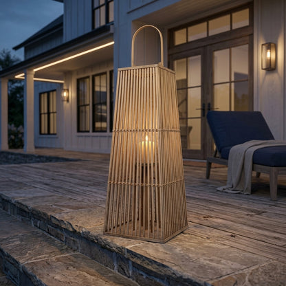 Large Silo Wicker Lantern With Glass Holder