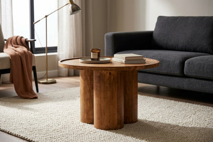 Waltz Natural Mango Wood Column Detail Coffee Table