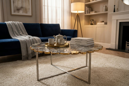 Spring Agate Coffee Table With Cross Base