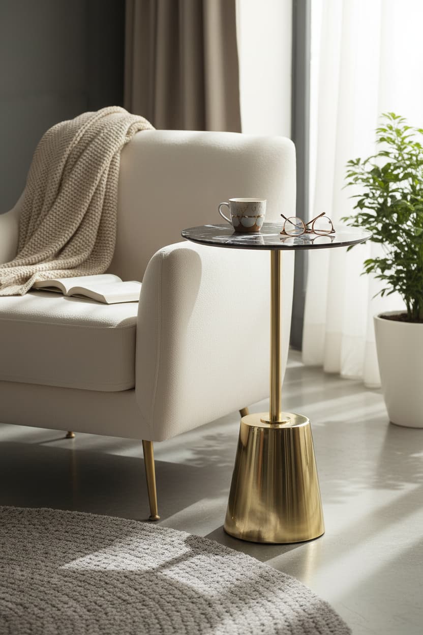 Verona Black Marble Effect Top Gold Base Side Table