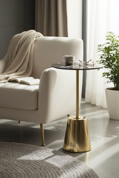 Verona Black Marble Effect Top Gold Base Side Table
