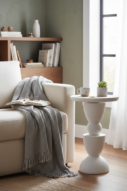 Waltz Whitewash Mango Wood Circle Column Detail Side Table