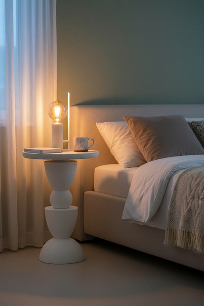 Waltz Whitewash Mango Wood Circle Column Detail Side Table