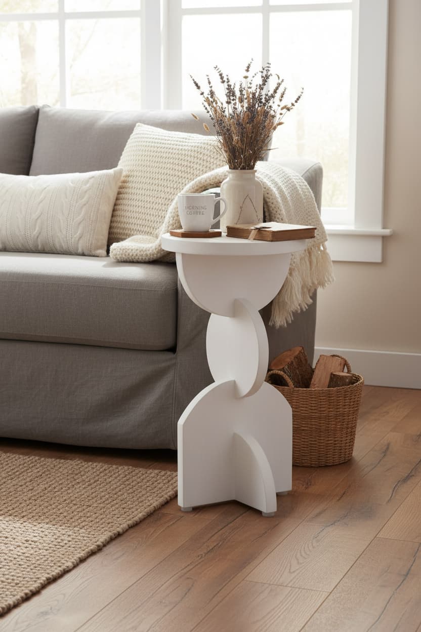 Waltz Whitewash Mango Wood Abstract Side Table