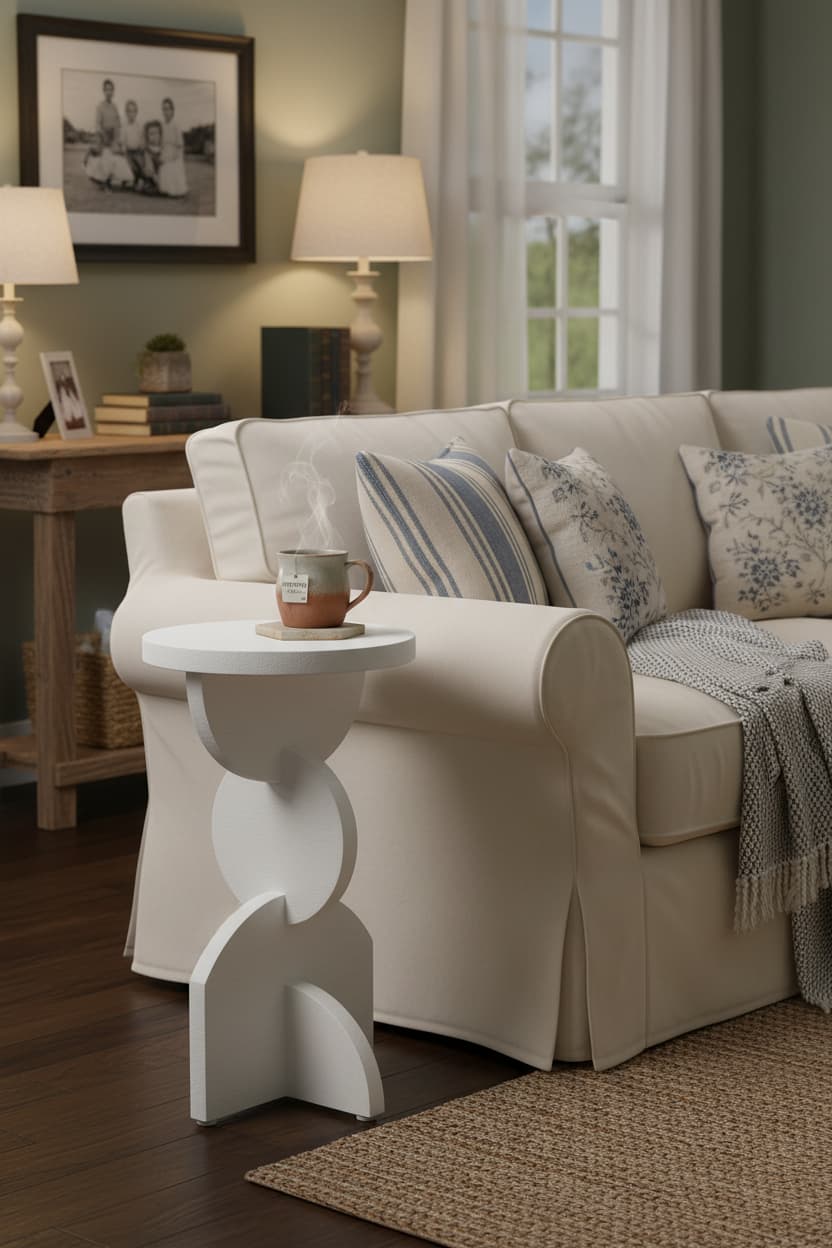 Waltz Whitewash Mango Wood Abstract Side Table