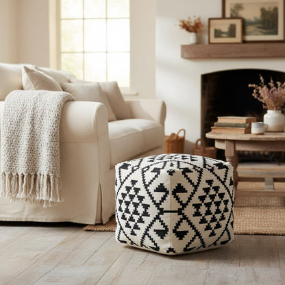 Serene Square Black and White Patterned Pouffe
