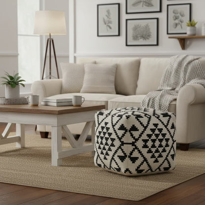 Serene Square Black and White Patterned Pouffe