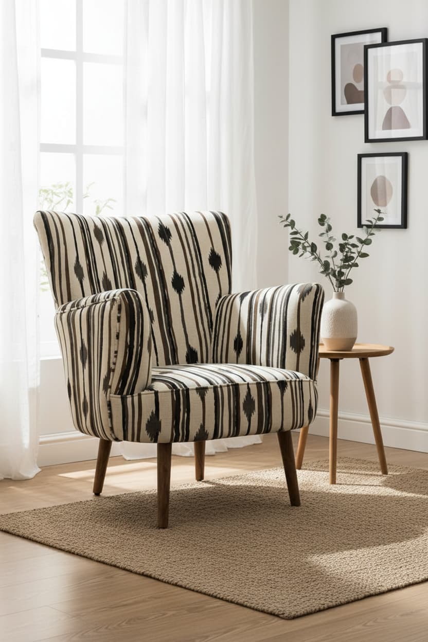 Serene Black and White Chair With Flared Arms