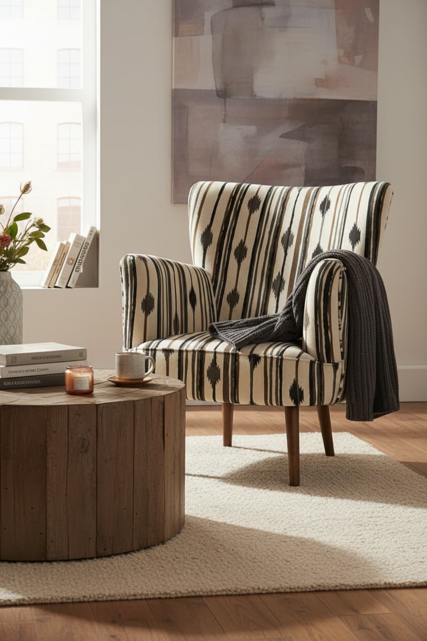 Serene Black and White Chair With Flared Arms