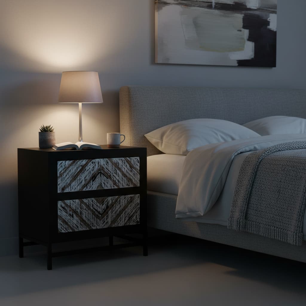 Gili Black 2 Drawer Bedside Table