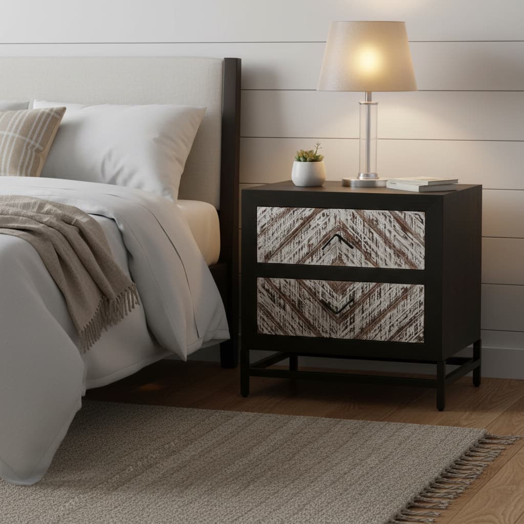 Gili Black 2 Drawer Bedside Table
