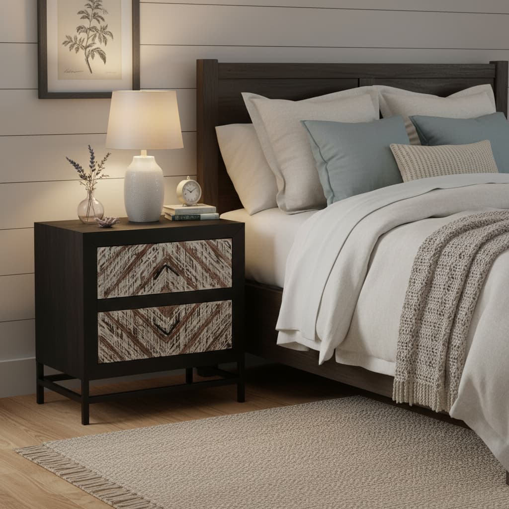 Gili Black 2 Drawer Bedside Table