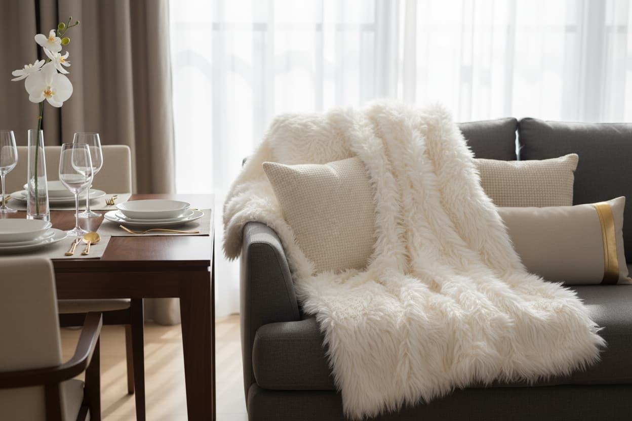 Folia Cream Fur Throw