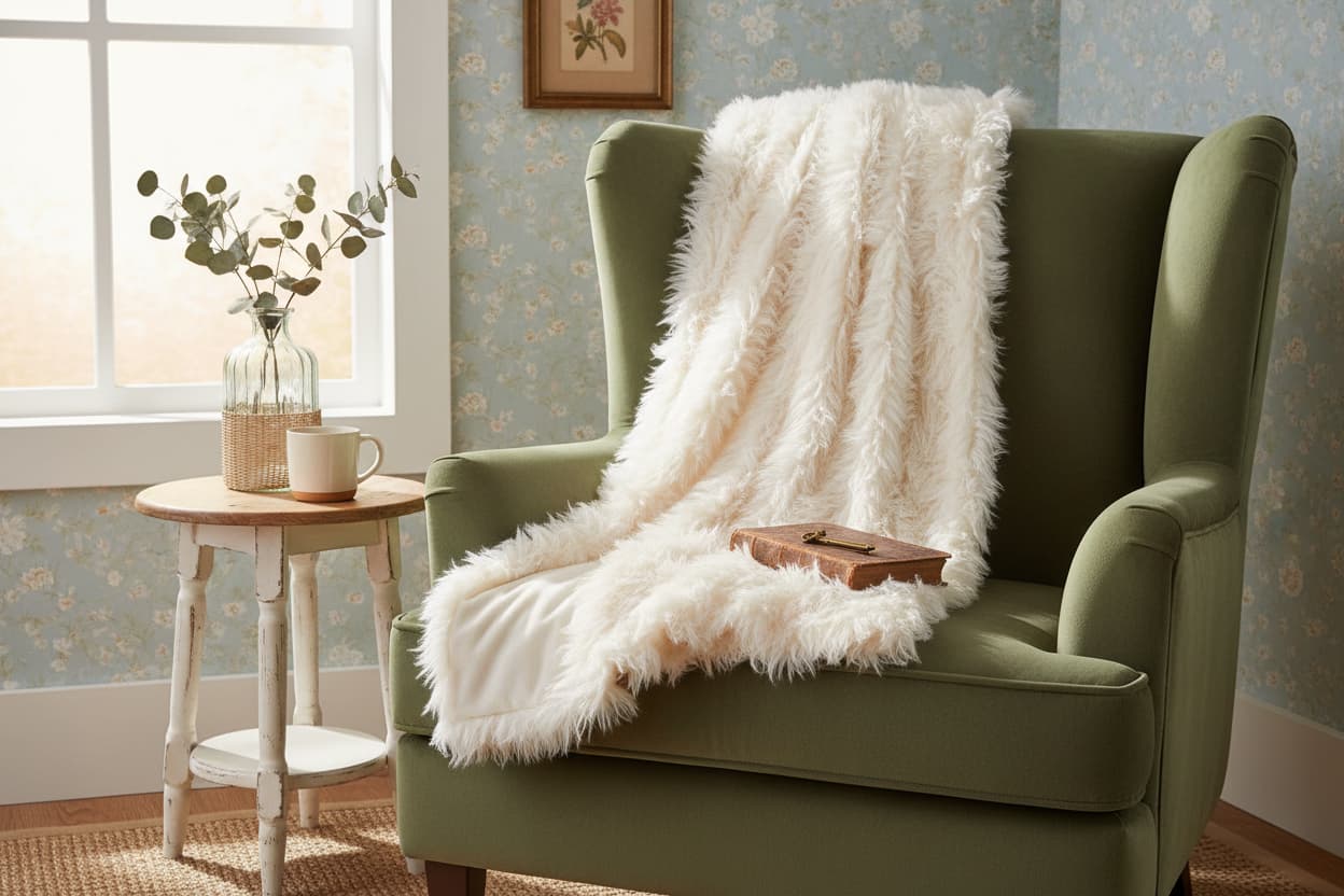 Folia Cream Fur Throw