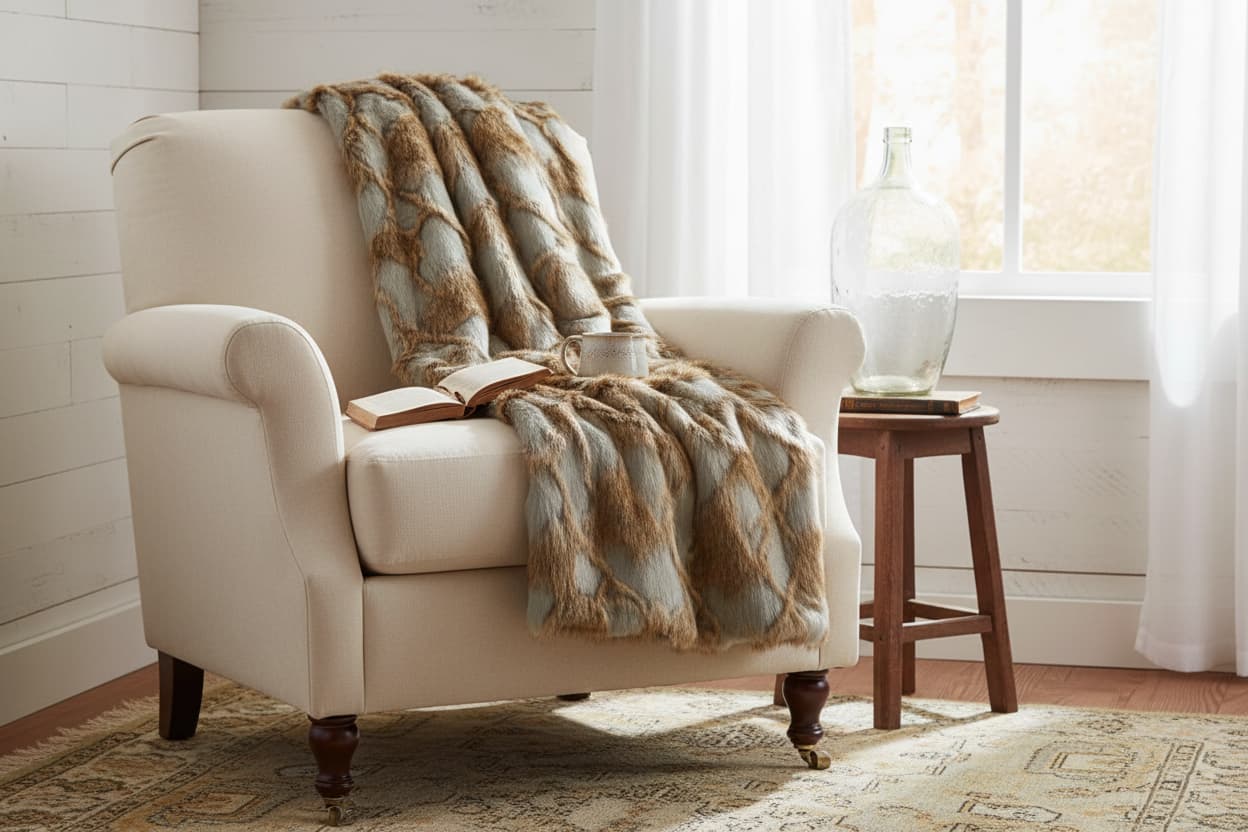 Folia Grey And Natural Fur Throw