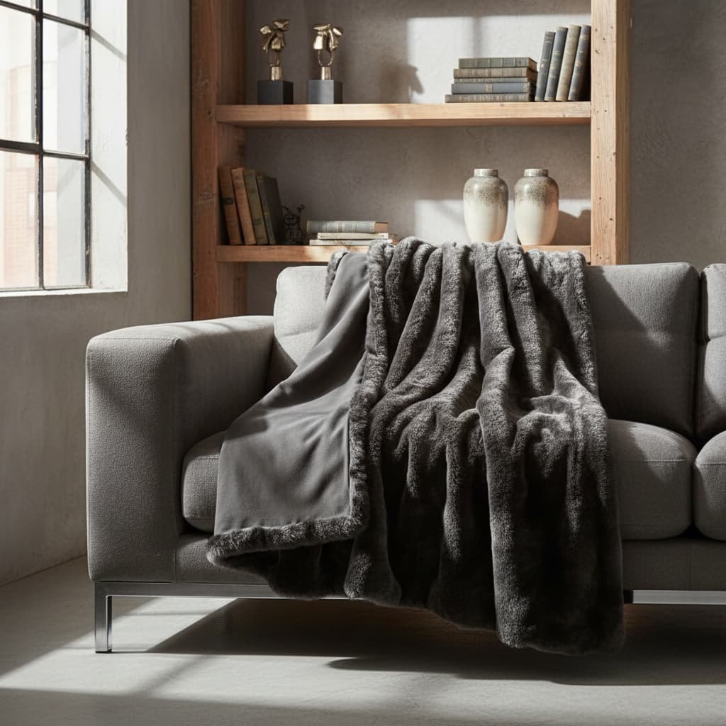 Folia Black Fur Throw