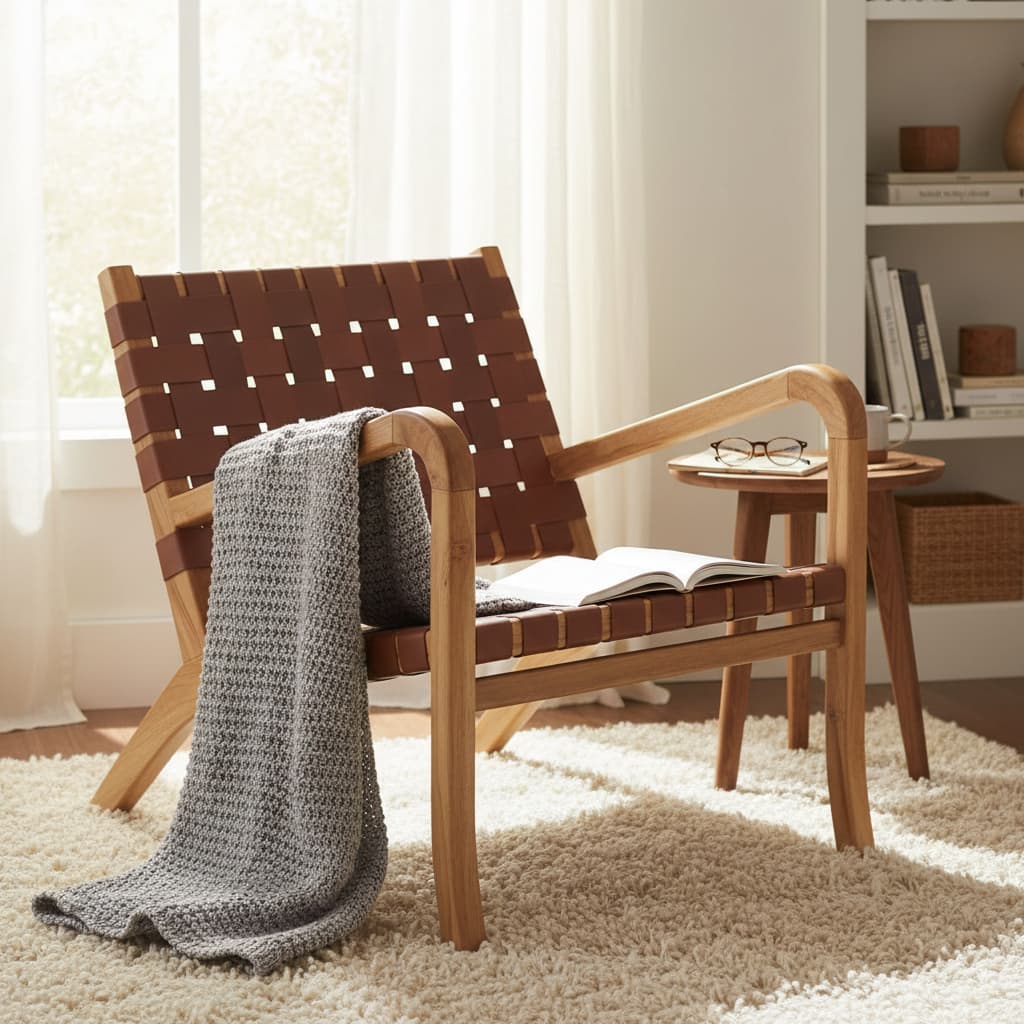 Sumatra Dark Brown Leather and Teak Chair