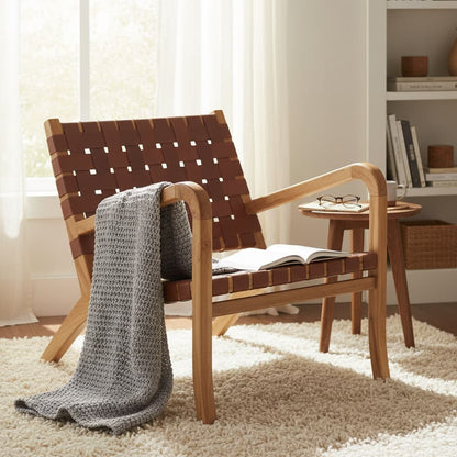 Sumatra Dark Brown Leather and Teak Chair