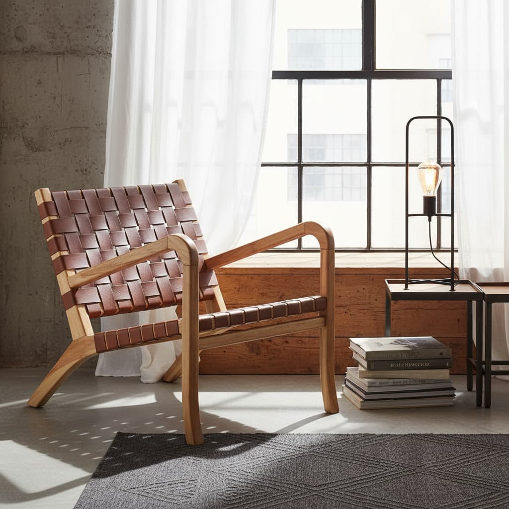 Sumatra Dark Brown Leather and Teak Chair