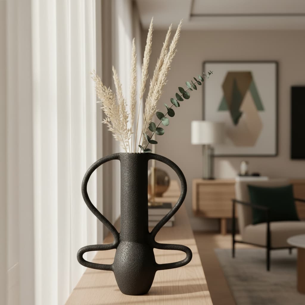 Silhouette Large Textured Black Vase