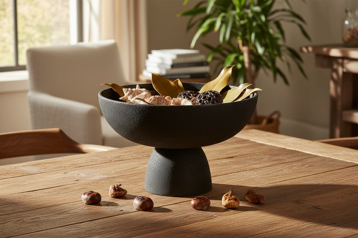 Silhouette Large Textured Black Pedestal Bowl