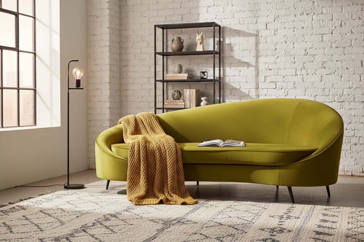 Saffa Three Seat Olive Velvet Sofa