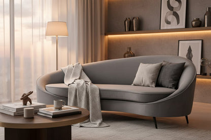 Saffa Three Seat Grey Velvet Sofa