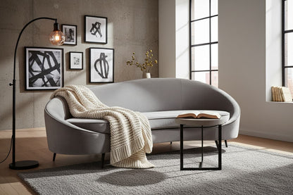 Saffa Three Seat Grey Velvet Sofa