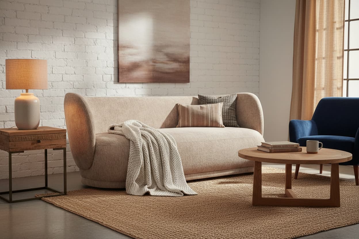Hamptons Deep Stone Chenille Curved Three Seater Sofa