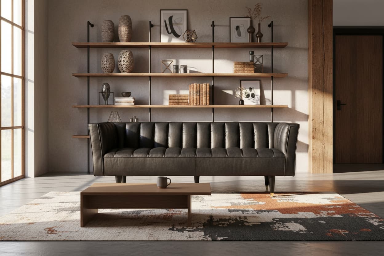 Monarch Three Seater Black Leather Sofa With Flared Arms