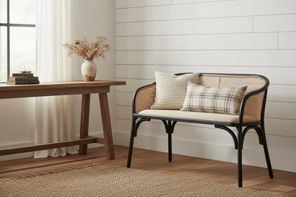 Pacific Natural Cane Bench with Black Beech Wood Frame