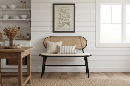 Pacific Natural Cane Bench with Black Elm Wood Frame