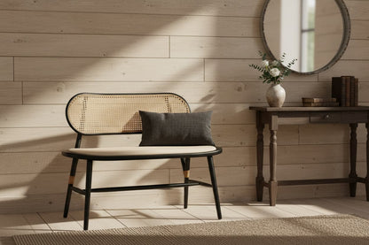 Pacific Natural Cane Bench with Black Elm Wood Frame