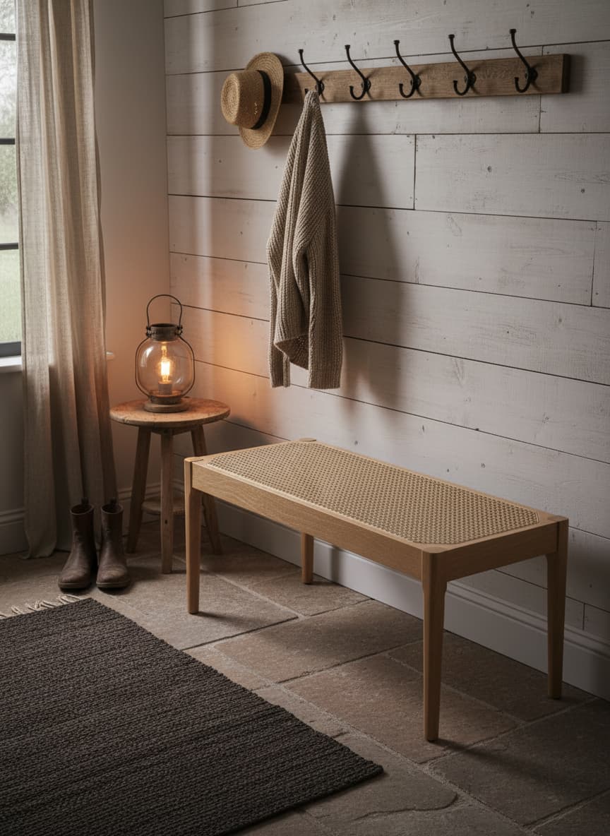 Pacific Natural Cane and Beech Wood Bench