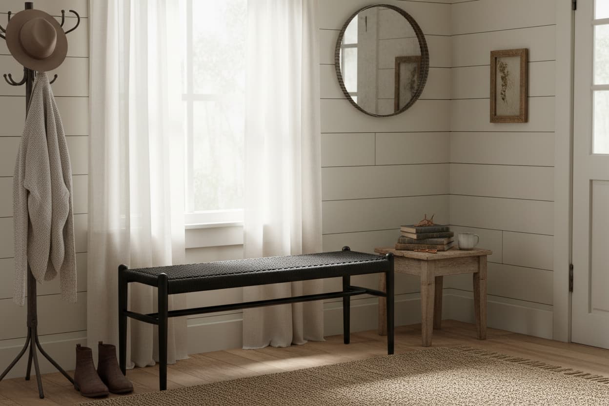 Pacific Black Rope and Elm Wood Bench