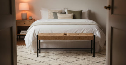 Nautic Natural Rope and Black Wood Large Bench