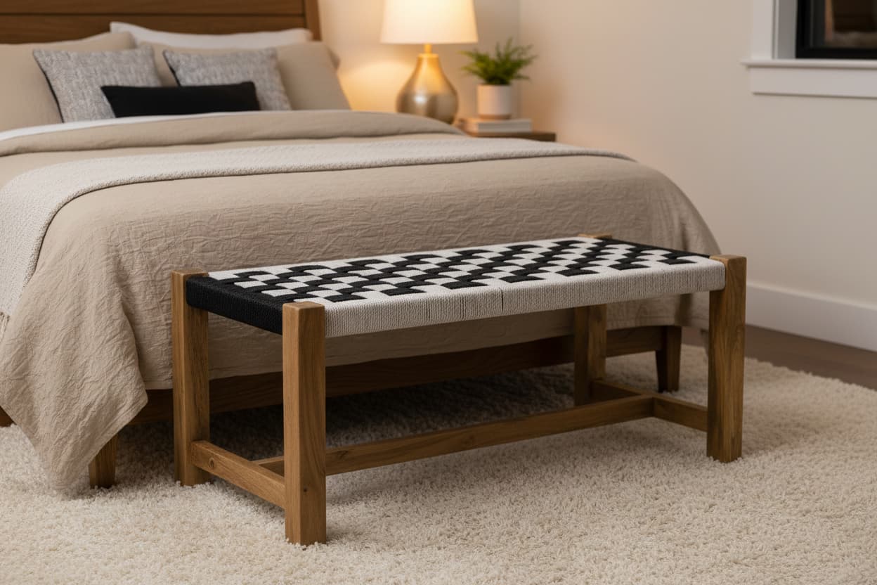 Bengal Black And White Jute Bench