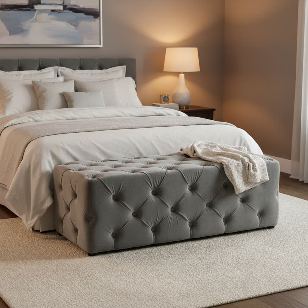 Luna Grey Velvet Bench